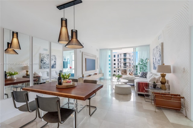 dining room with expansive windows