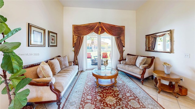 tiled living room with baseboards