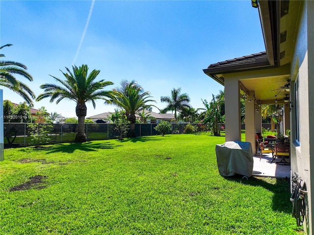 view of yard with a patio area and a fenced backyard