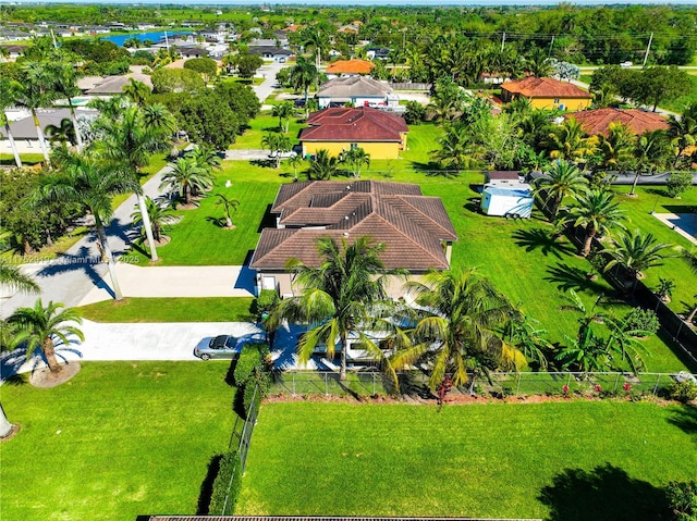 aerial view with a water view and a residential view