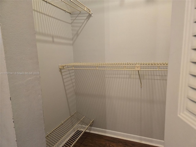 walk in closet with wood finished floors