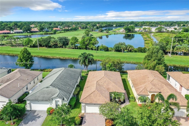 aerial view featuring a water view