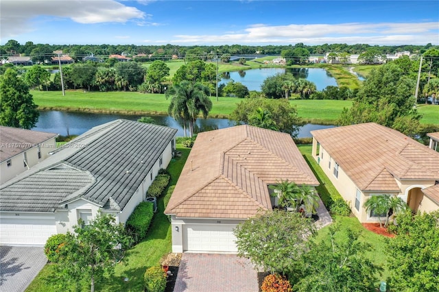 aerial view with a water view