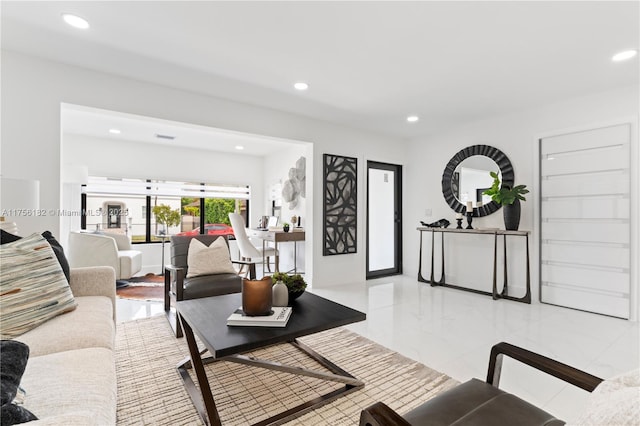 living room featuring recessed lighting