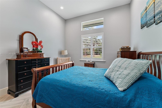 bedroom featuring recessed lighting and baseboards