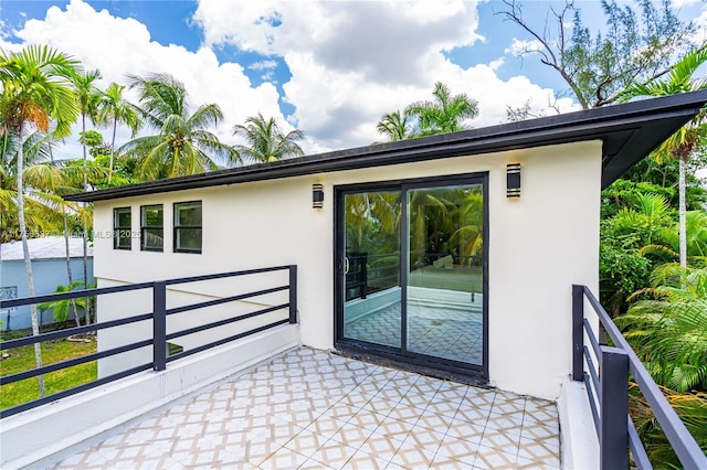 exterior space featuring stucco siding