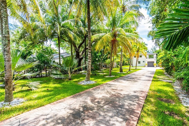 view of home's community featuring a yard and driveway