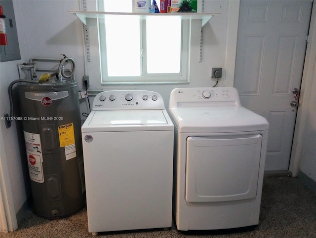 laundry area with laundry area, separate washer and dryer, and electric water heater