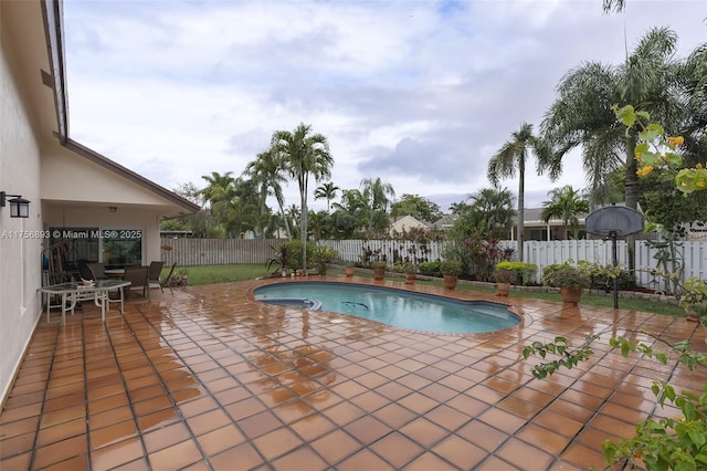 view of swimming pool with a patio area, a fenced backyard, and a fenced in pool