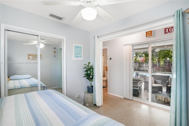 1906 N 31st Ave, Hollywood, FL 33021 - bedroom featuring speckle patterned floor, a ceiling fan, and a closet
