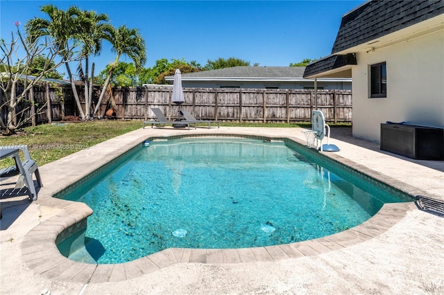 view of pool with a patio, a fenced backyard, and a fenced in pool