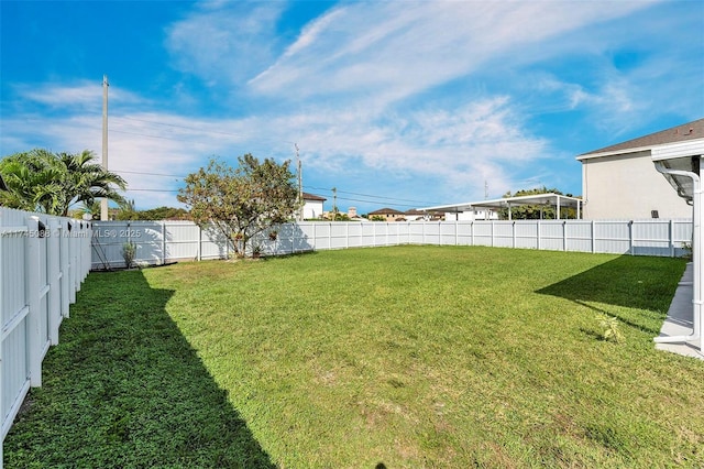 view of yard with a fenced backyard