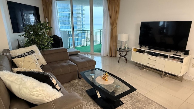 view of tiled living area