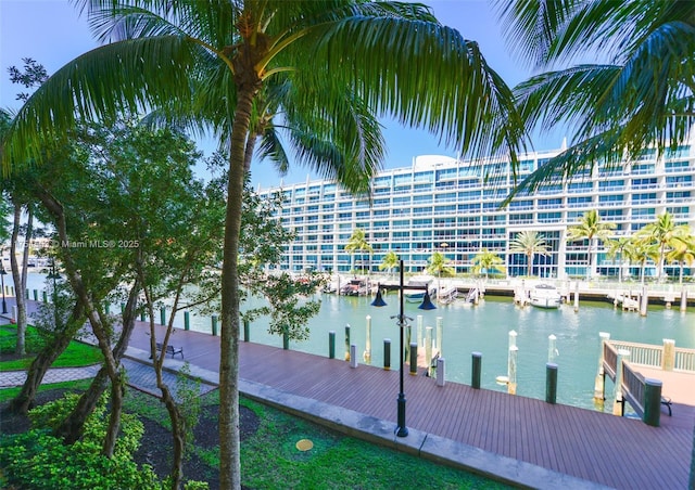 dock area featuring a water view