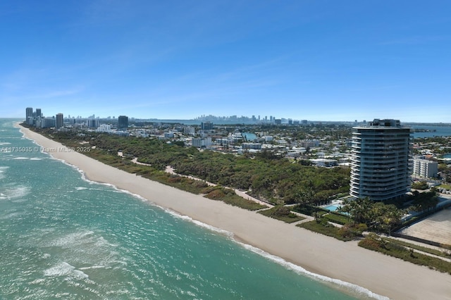 bird's eye view with a view of the beach, a view of city, and a water view