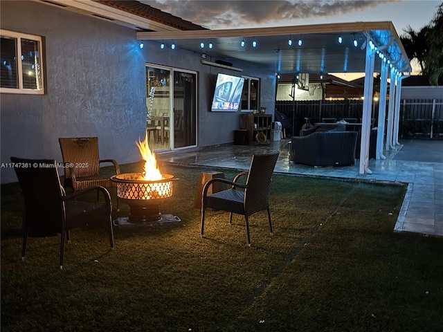 15333 SW 184th St, Miami, FL 33187 - view of patio / terrace featuring an outdoor fire pit and fence