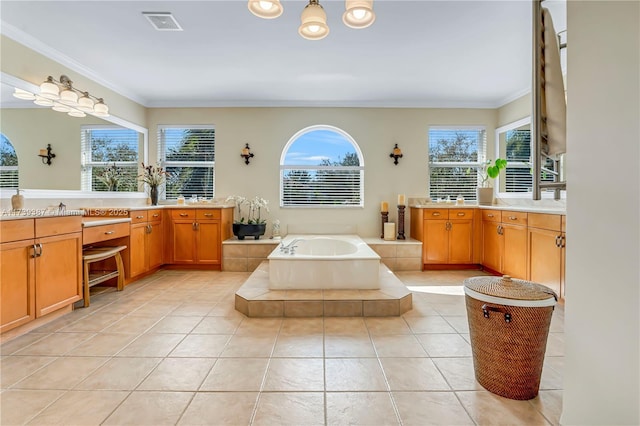 19239 SW 54th St, Miramar, FL 33029 - full bath featuring vanity, a bath, ornamental molding, and tile patterned flooring