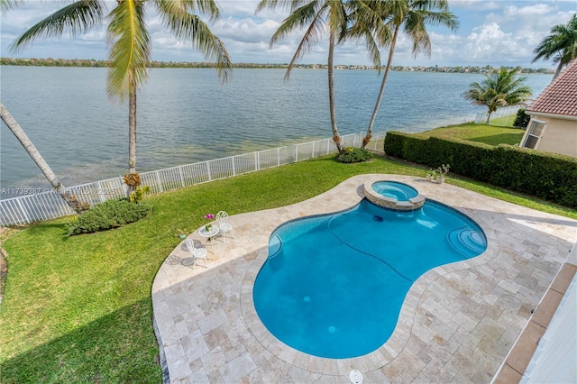 19239 SW 54th St, Miramar, FL 33029 - view of pool featuring a water view, a patio, and a pool with connected hot tub