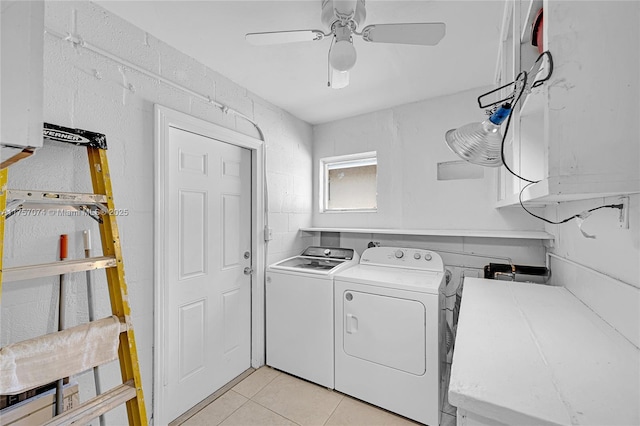 5248 N Andrews Ave, Oakland Park, FL 33309 - washroom with laundry area, ceiling fan, washing machine and clothes dryer, and light tile patterned floors