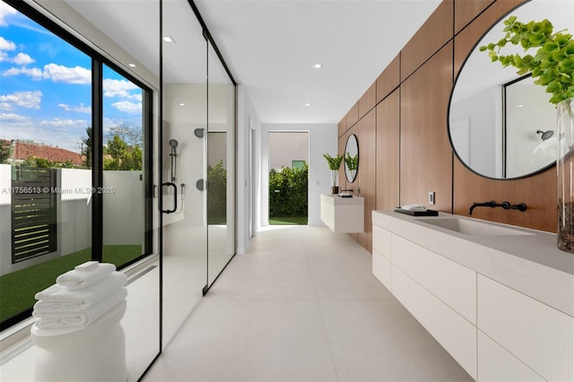 6991 SW 91st St, Pinecrest, FL 33156 - full bath with vanity, tile patterned floors, and a stall shower