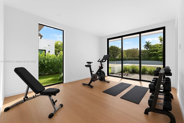 6991 SW 91st St, Pinecrest, FL 33156 - workout room with wood finished floors and healthy amount of natural light