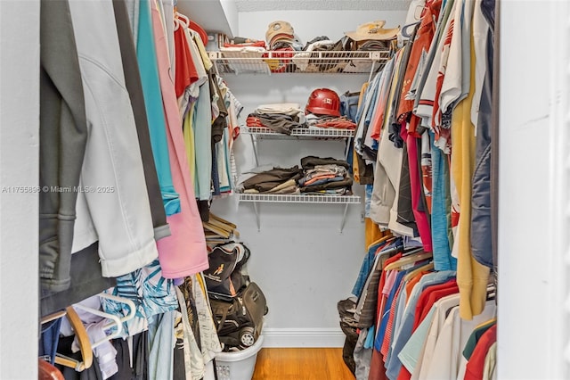 walk in closet featuring wood finished floors