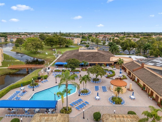 bird's eye view featuring a water view