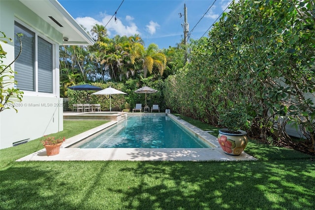 pool featuring a patio area and a yard
