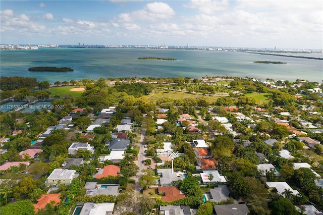 bird's eye view with a water view and a residential view