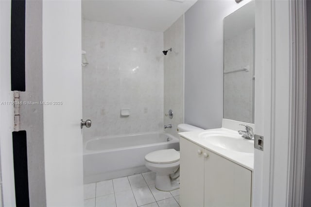 full bath featuring toilet, vanity, bathtub / shower combination, and tile patterned floors