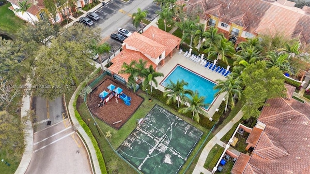 drone / aerial view with a residential view