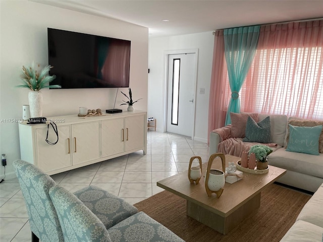 living room with light tile patterned floors