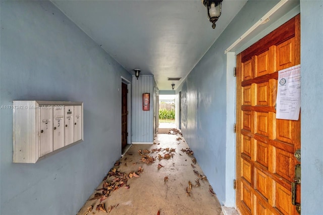 hallway with mail area