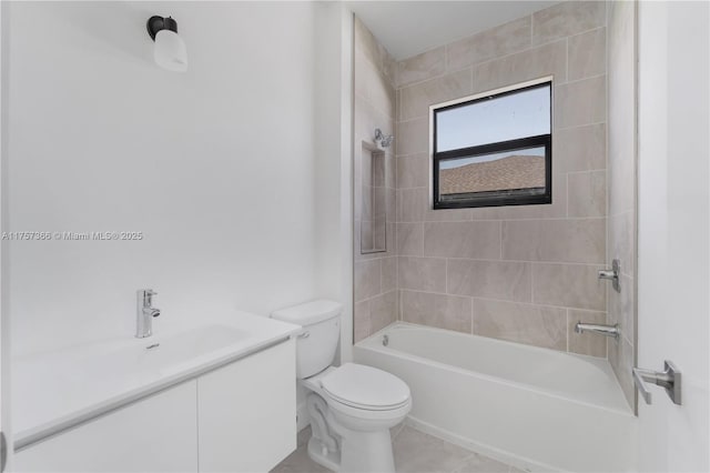 bathroom with shower / bathing tub combination, vanity, and toilet