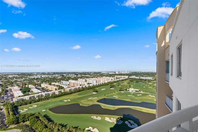 aerial view featuring view of golf course