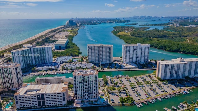 bird's eye view with a water view and a city view