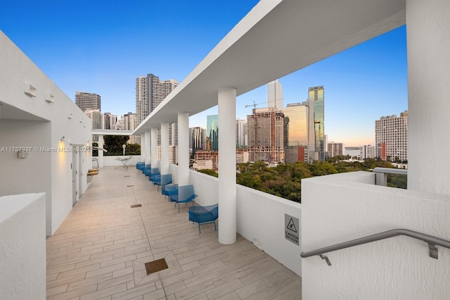 view of patio / terrace featuring a city view