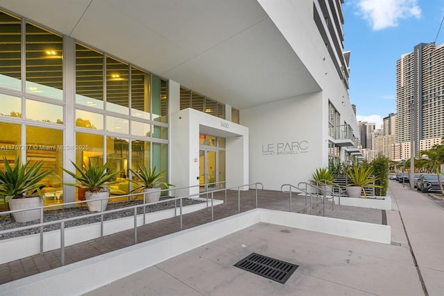 doorway to property featuring a view of city