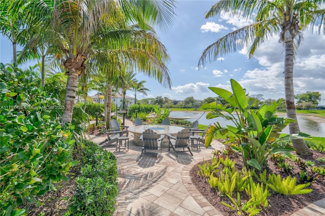 view of patio / terrace with a water view