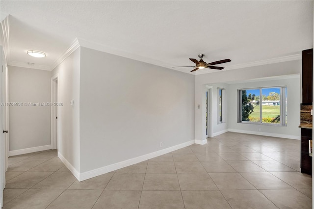 2927 NW 46th St, Tamarac, FL 33309 - unfurnished room featuring ornamental molding, a ceiling fan, light tile patterned floors, and baseboards