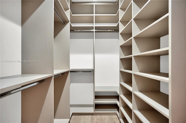 walk in closet with wood finished floors