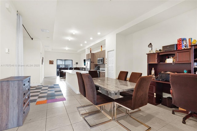 dining space featuring recessed lighting, visible vents, and light tile patterned floors