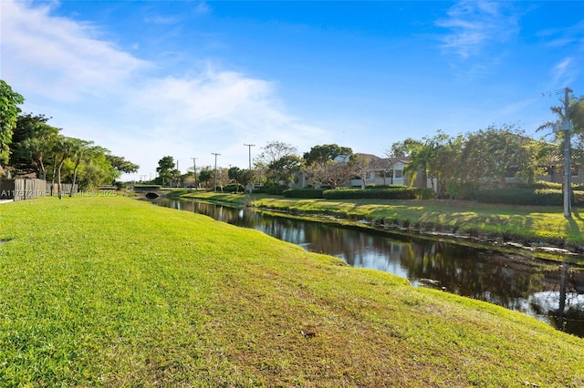 view of yard with a water view