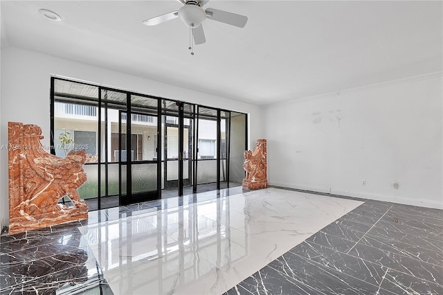 21375 Marina Cove Cir Unit 14-A, Aventura, FL 33180 - unfurnished room featuring a ceiling fan, marble finish floor, a healthy amount of sunlight, and baseboards