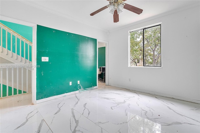 21375 Marina Cove Cir Unit 14-A, Aventura, FL 33180 - empty room with a ceiling fan, stairway, and crown molding