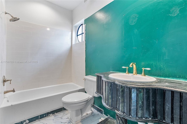 21375 Marina Cove Cir Unit 14-A, Aventura, FL 33180 - bathroom with toilet, marble finish floor, vanity, and shower / bathing tub combination