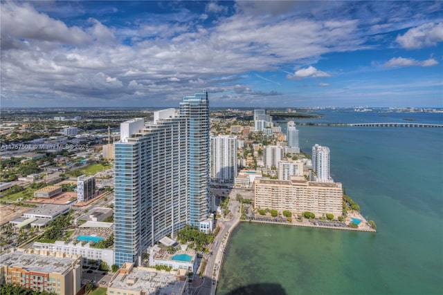 aerial view with a view of city and a water view