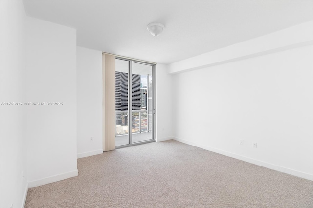 unfurnished room featuring expansive windows, carpet flooring, and baseboards