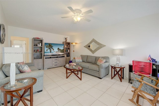 800 SW 11th Ave Unit 9A, Hallandale Beach, FL 33009 - living area with light tile patterned floors, a ceiling fan, and a textured ceiling