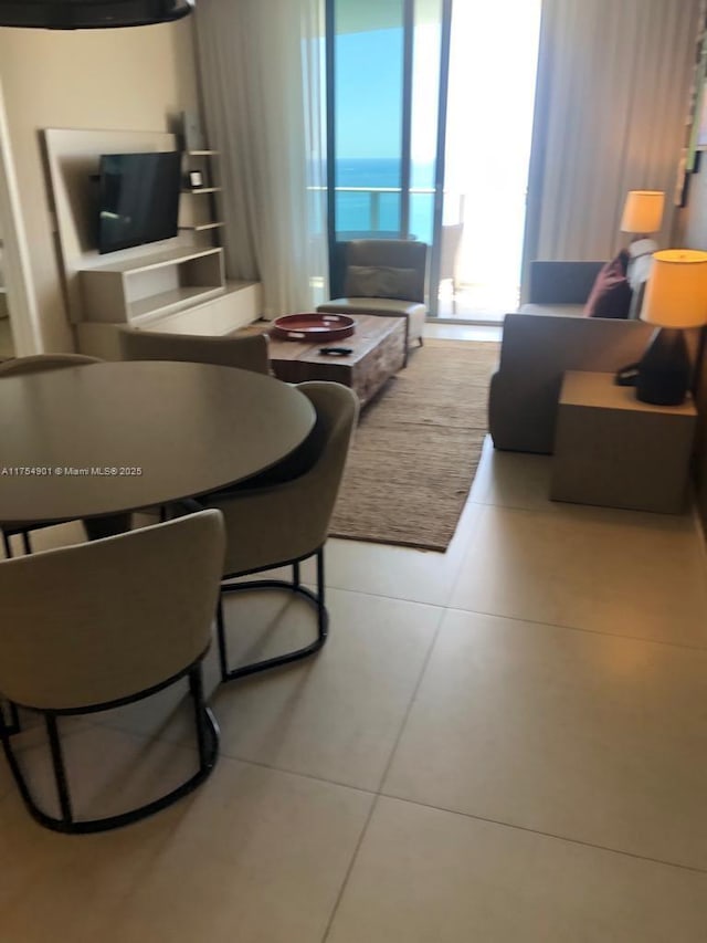 living room with tile patterned flooring